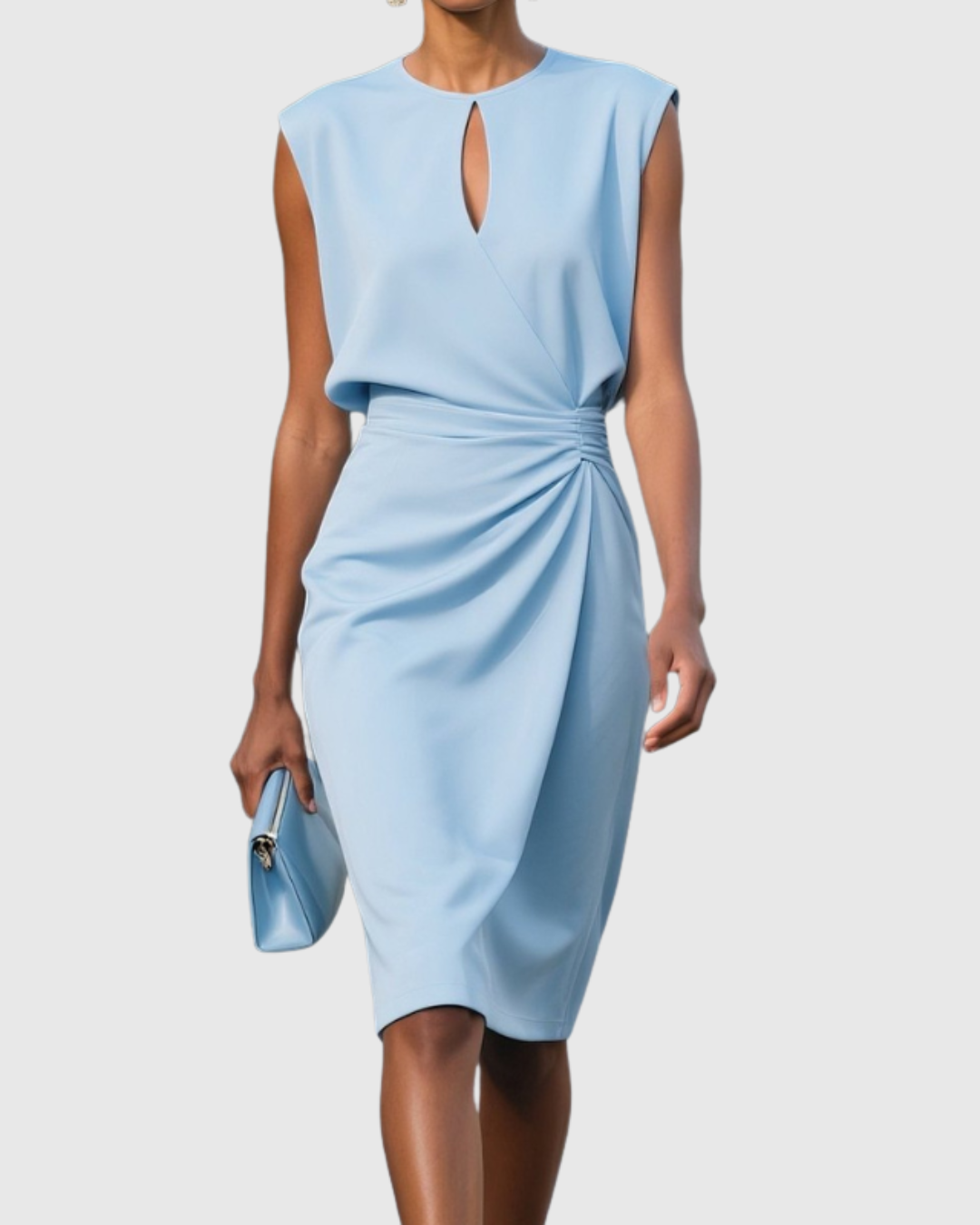 Versatile knee-length dress for women; chic sleeveless design for casual, work, or party wear, flattering fit.