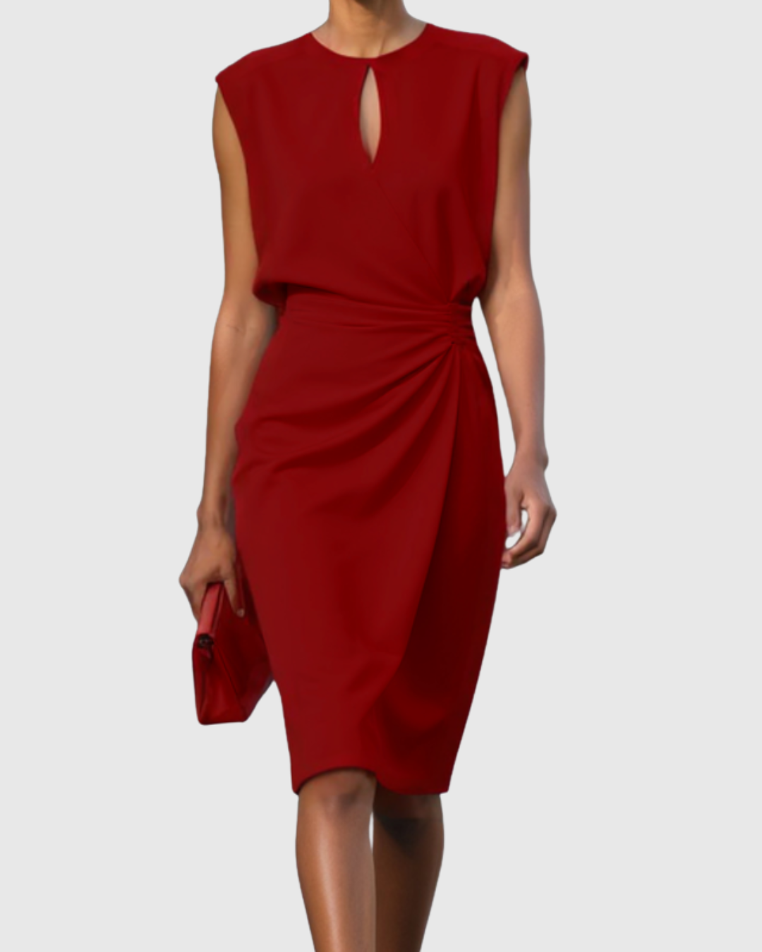 Soft, comfortable women's elegant sleeveless knee-length dress. Versatile for spring/summer style, casual chic.