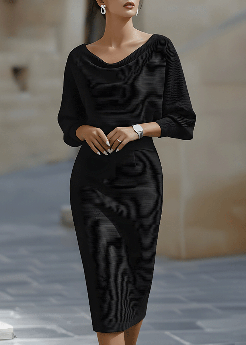 Sophisticated women's batwing midi dress, ideal for cocktail parties, work, or elegant formal wear.