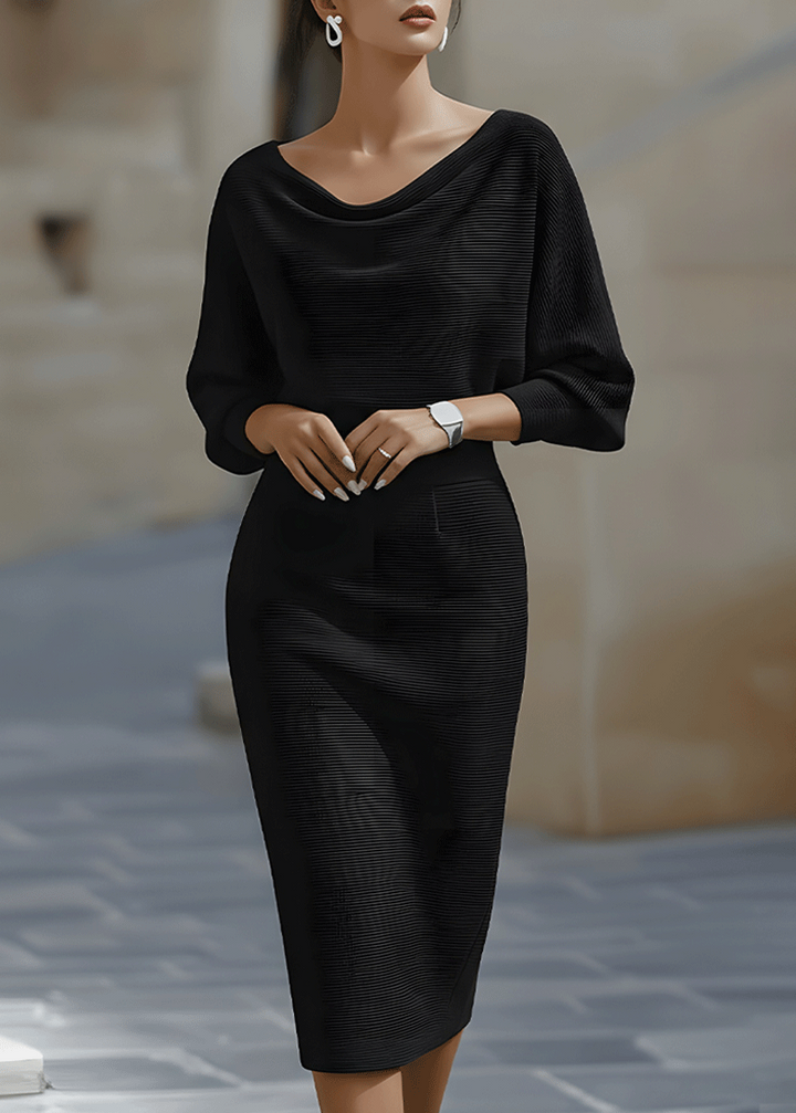 Sophisticated women's batwing midi dress, ideal for cocktail parties, work, or elegant formal wear.