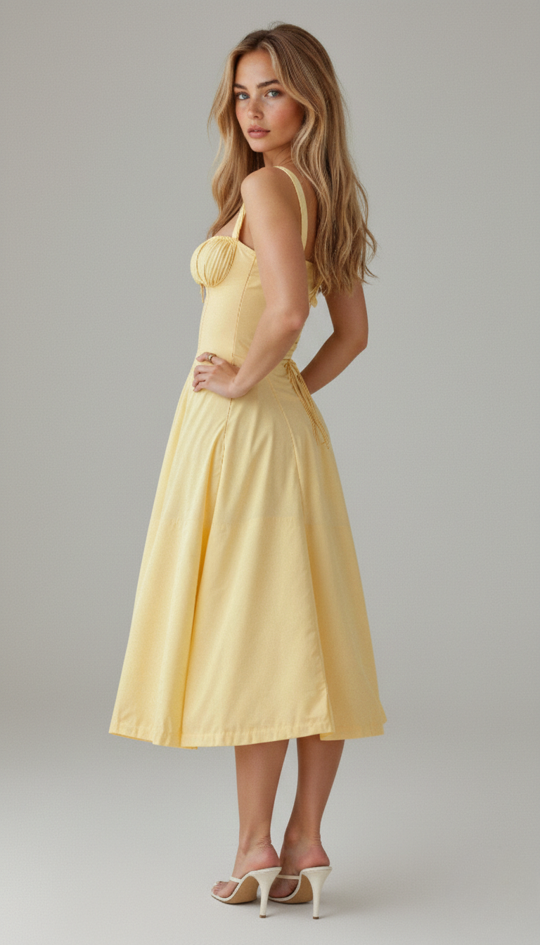 Feminine floral corset midi dress for women, perfect for parties, featuring a tasteful leg slit.