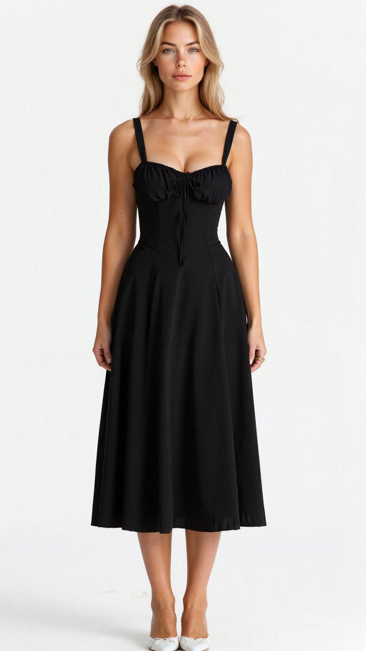 Gorgeous women's party dress: floral print, corset bodice, midi length, and chic front slit.