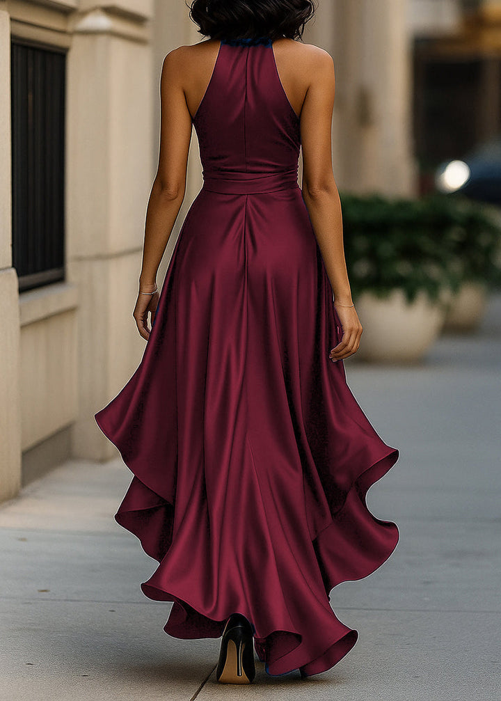 Elegant women's blacktie gown: flattering halter neck, stunning asymmetric ruffle, perfect for evenings.