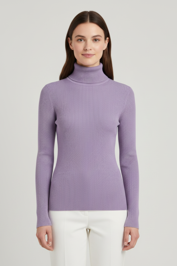 Versatile women's long sleeve high neck sweater, ribbed for texture and cozy warmth.