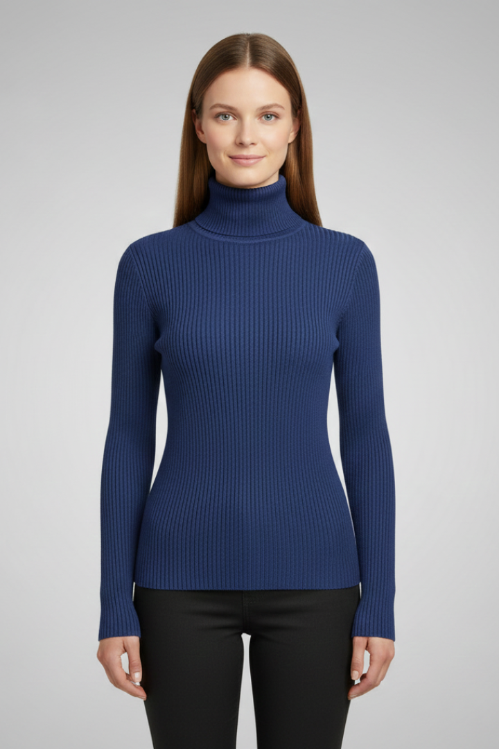 Women's fitted ribbed sweater with an elegant high neck, a stylish layering solution.