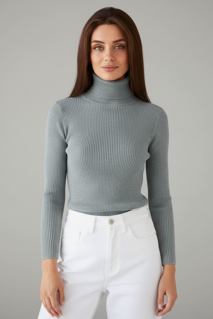 Fall fashion women's high neck ribbed sweater, a versatile long sleeve layering piece in black.