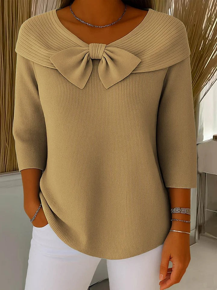 Comfortable long sleeve women's sweater, smart casual style with a sophisticated bow.