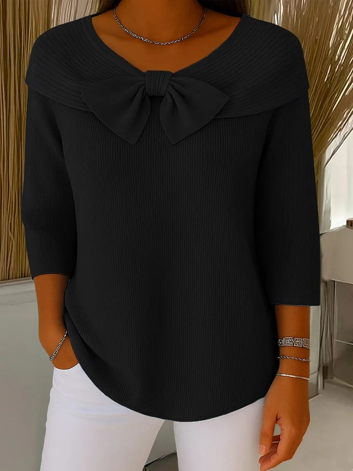 Versatile women's elegant sweater with chic bow detail & flattering fit, perfect for autumn style.