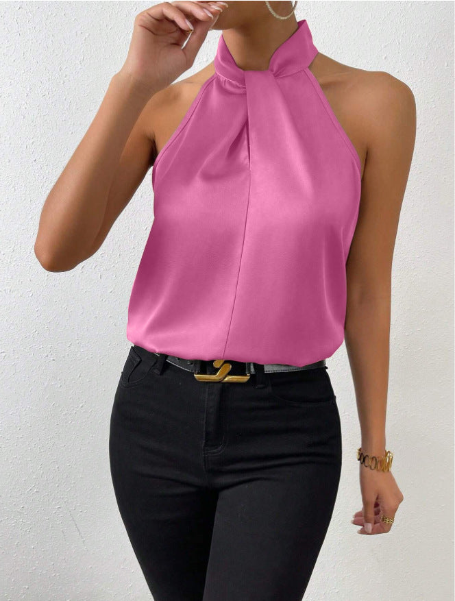 Trendy women's knot neck halter top, sleeveless, perfect for warm weather.