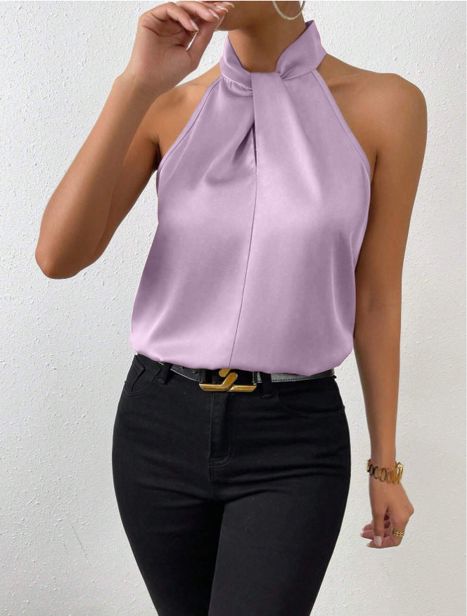 High-quality women's sleeveless top, elegant knot neck halter for various occasions.