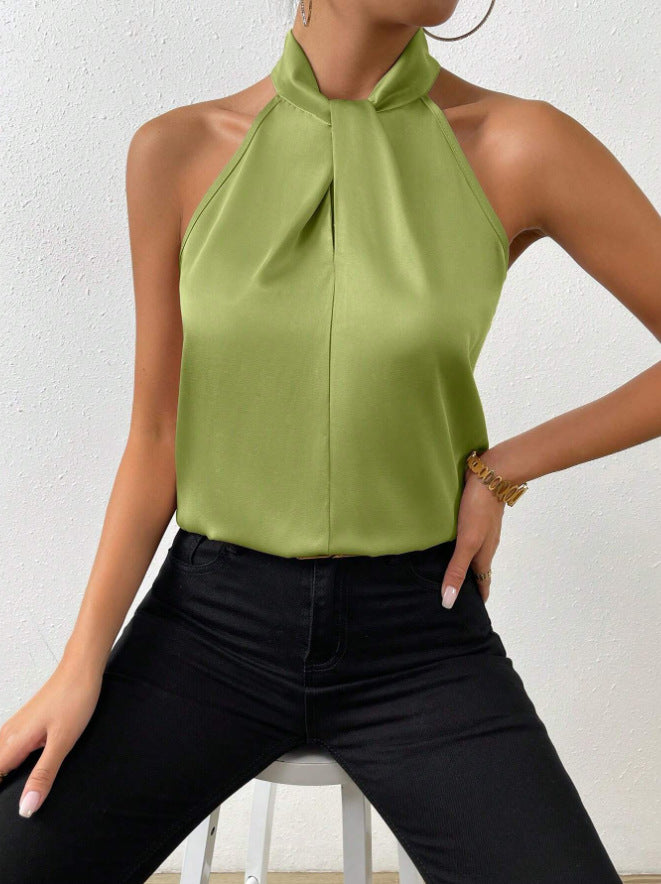 Women's smart casual top, sleeveless, elegant knot neck halter.