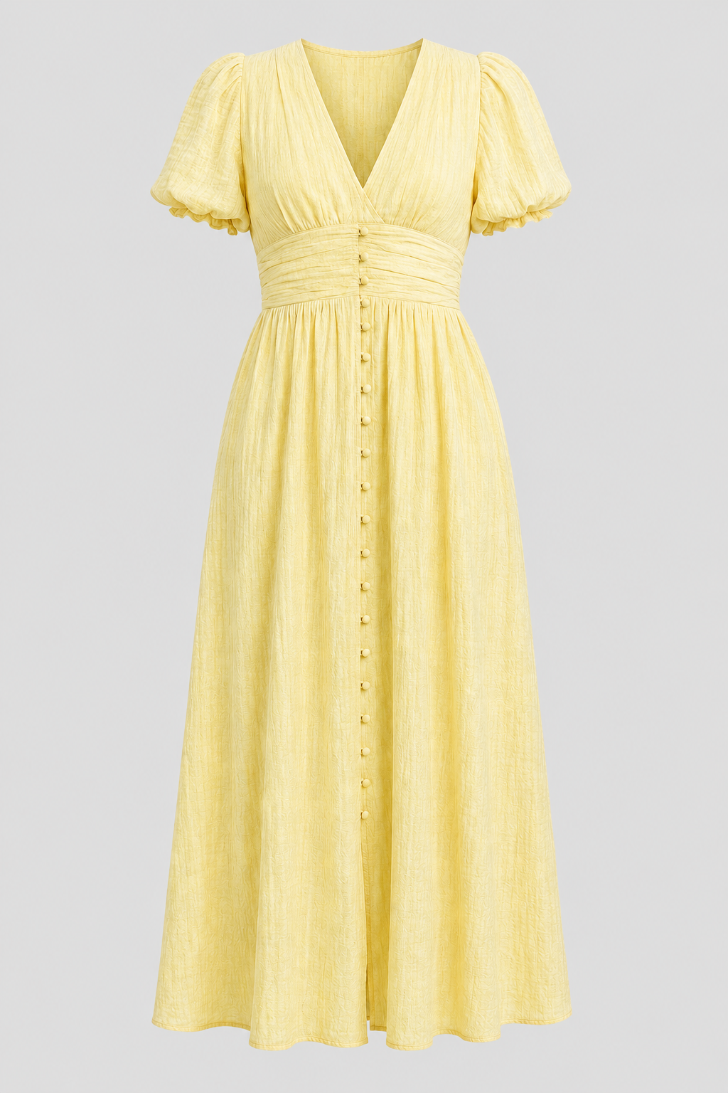 Women's elegant long maxi dress with romantic puff sleeves, perfect for summer parties.