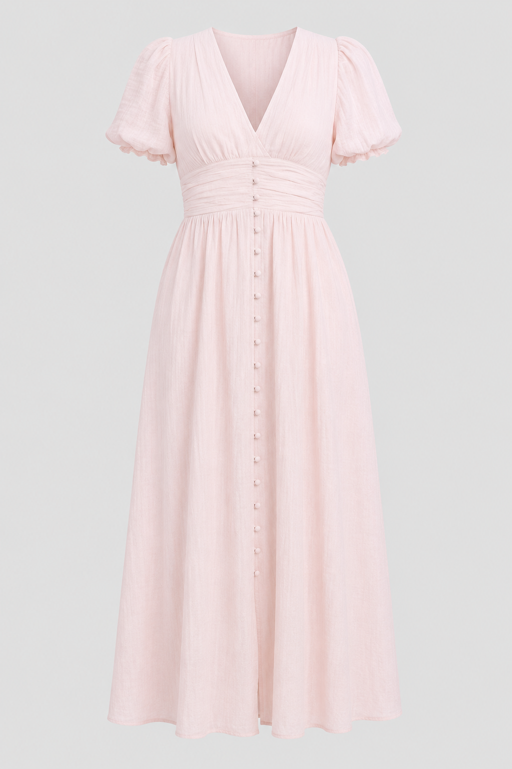 Elegant women's maxi dress with long flowy skirt and stylish puff sleeves for parties.