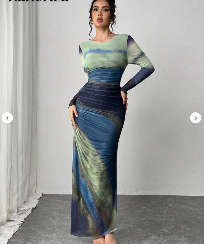 Versatile women's long sleeve bodycon maxi dress, ideal for casual, evening, & party events.