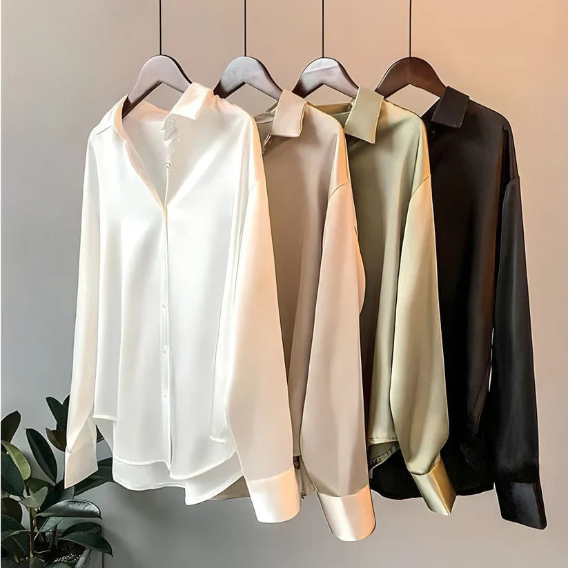 Professional women's work blouse, a flowing long sleeve top for elegant ladies fashion.