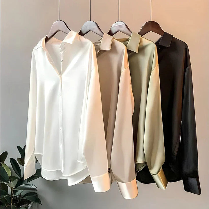 Professional women's work blouse, a flowing long sleeve top for elegant ladies fashion.