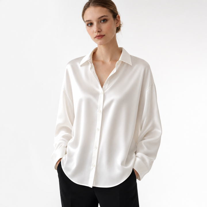 Elegant long sleeve women's blouse, a chic loose fit top perfect for stylish office wear.