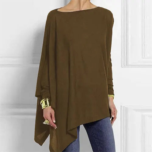 Chic women's long sleeve top, elegant for office, versatile for casual chic everyday wear.