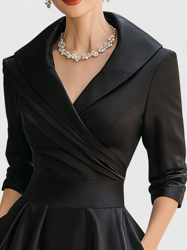 Stylish women's elegant midi dress, ideal for evening, cocktail, or party events. Features pockets.