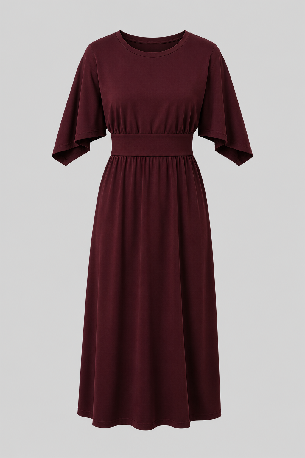 Timeless women's elegant midi dress. With wide sleeves & a waist belt, perfect for day or evening.