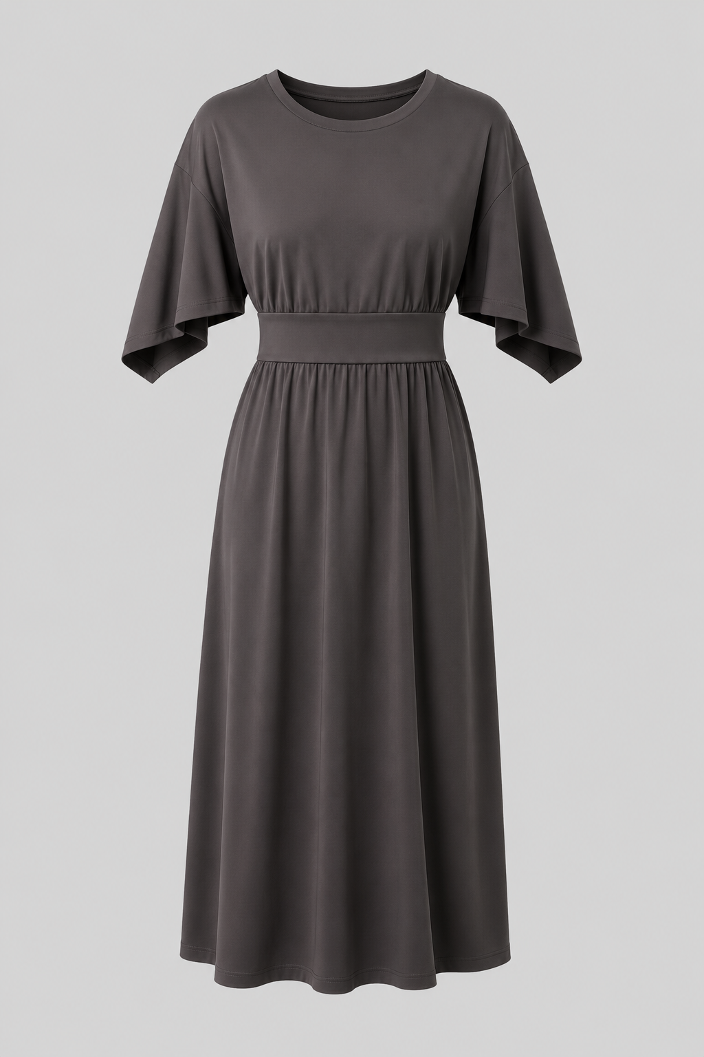 Modern women's party midi dress. Stylish wide sleeves & a flattering waist belt for a chic look.