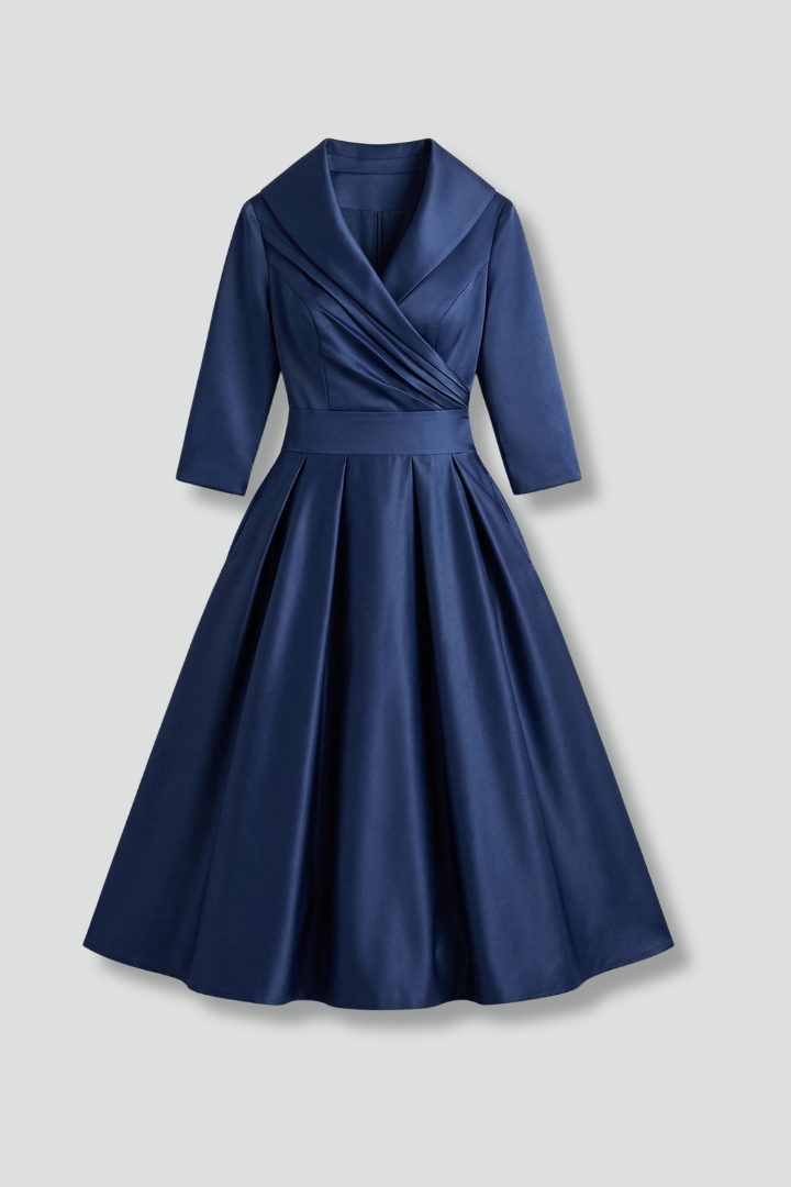 Women's elegant midi wrap dress with a V-neck and a beautiful pleated skirt. Perfect for chic fashion.