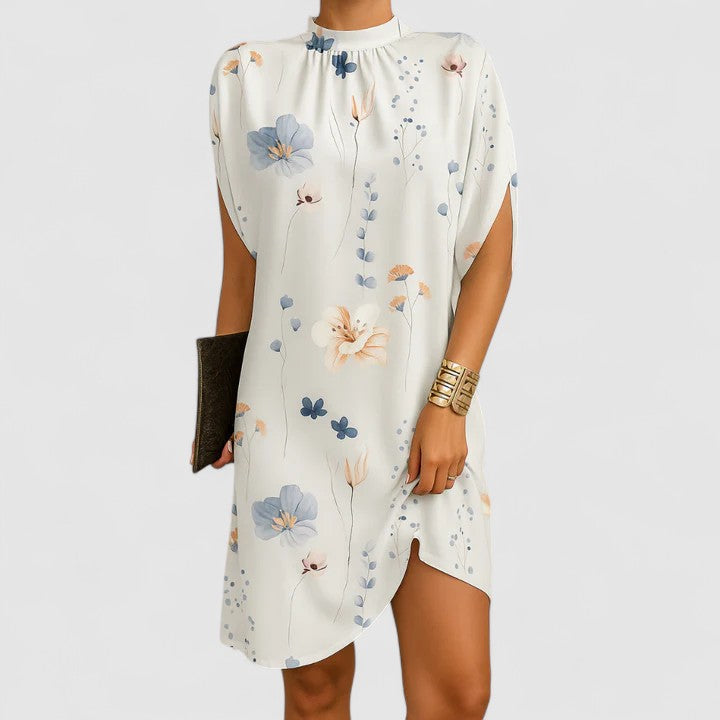Chic women's batwing split sleeve midi dress with a stylish mock neck, ideal for special occasions.