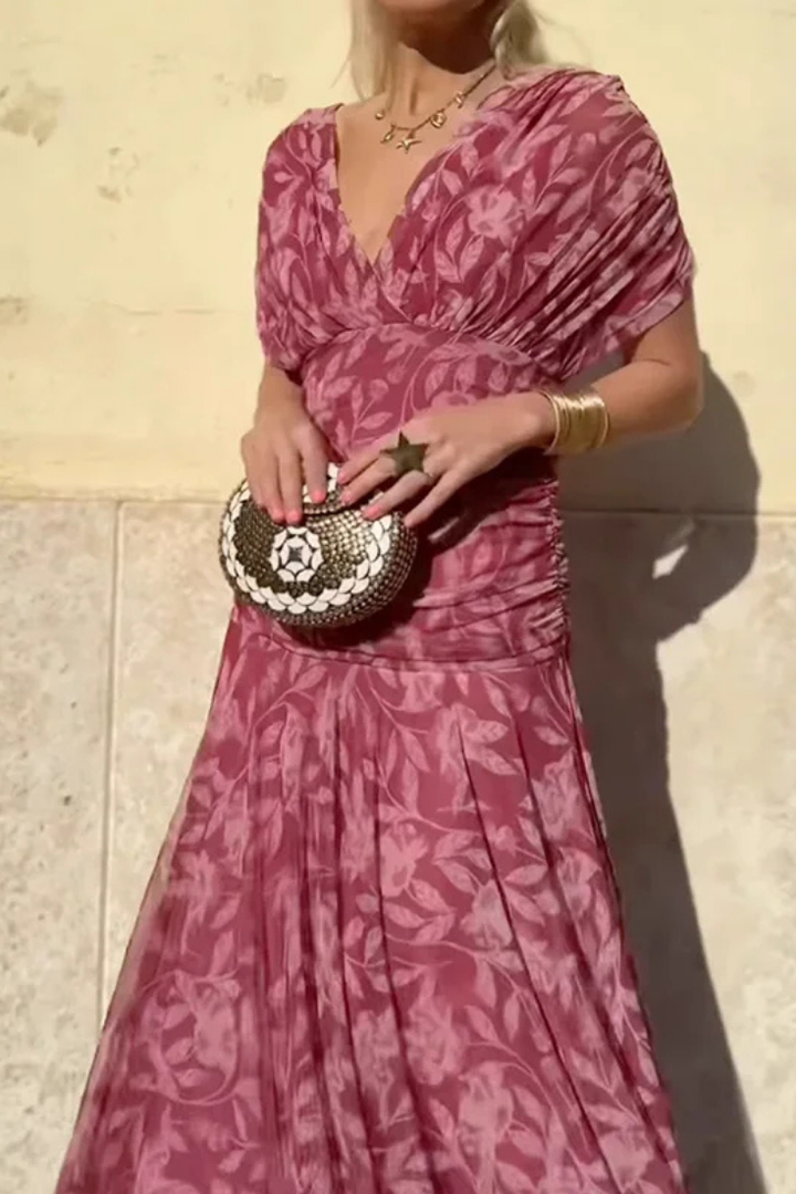 Chic women's off-shoulder midi dress with ruched body and elegant twist-front.