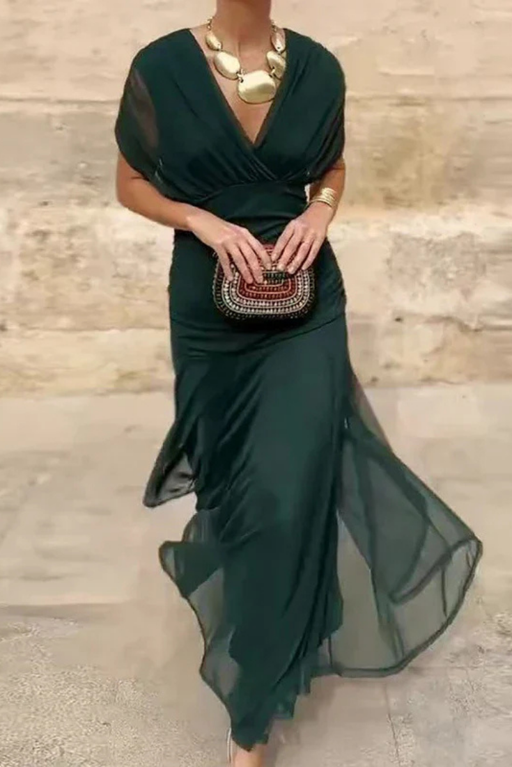 Stylish women's off-shoulder twist-front midi dress for evening events.