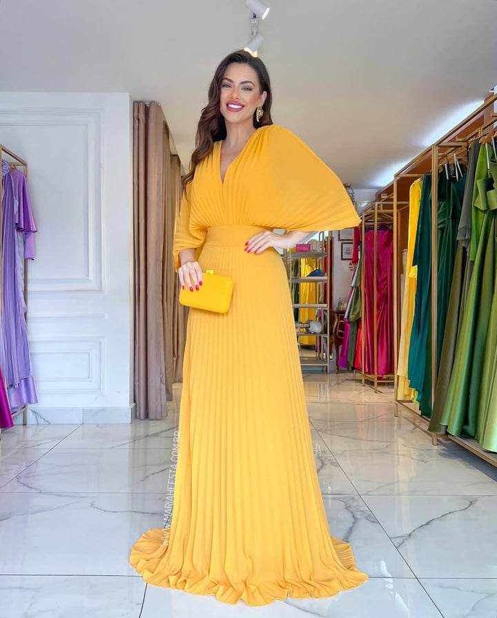 Women's elegant pleated batwing maxi dress, perfect for wedding guests, formal events, or evening parties.