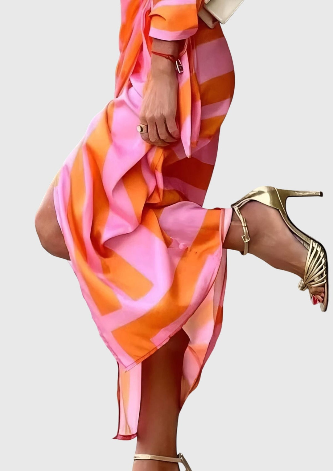 Stylish midi wrap dress for women featuring a modern, elegant print. Perfect for spring & summer fashion.