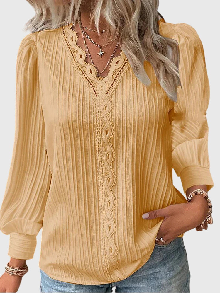 Women's elegant pullover blouse, versatile long sleeve top for chic office wear & casual style.