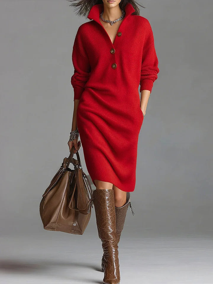Chic women's ribbed long sleeve midi sweater dress, ideal for versatile fall fashion & everyday elegance.