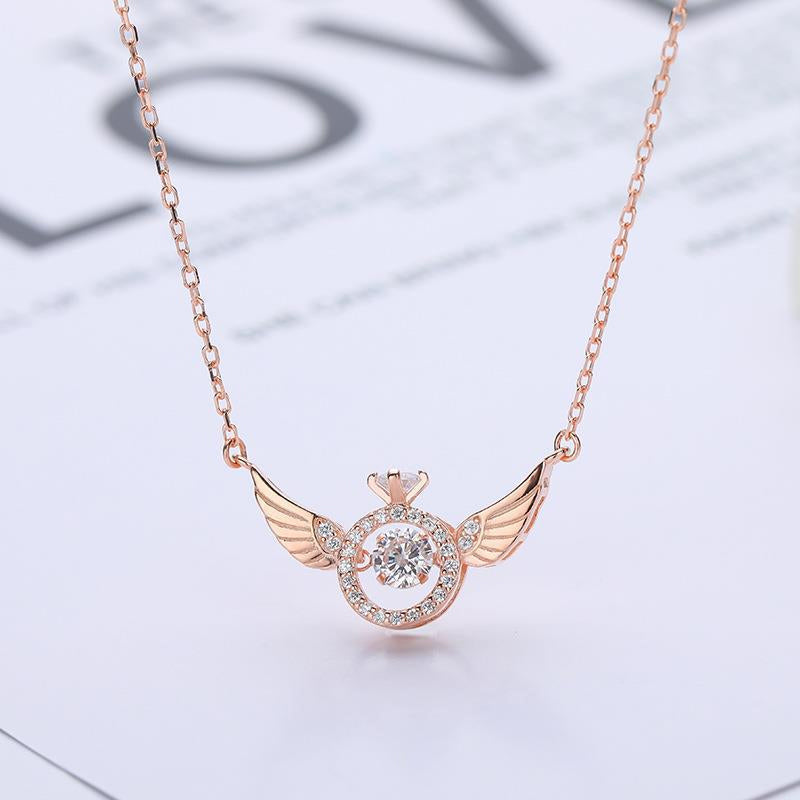 Women's elegant rose gold angel wing necklace made from titanium steel, perfect jewelry gift.