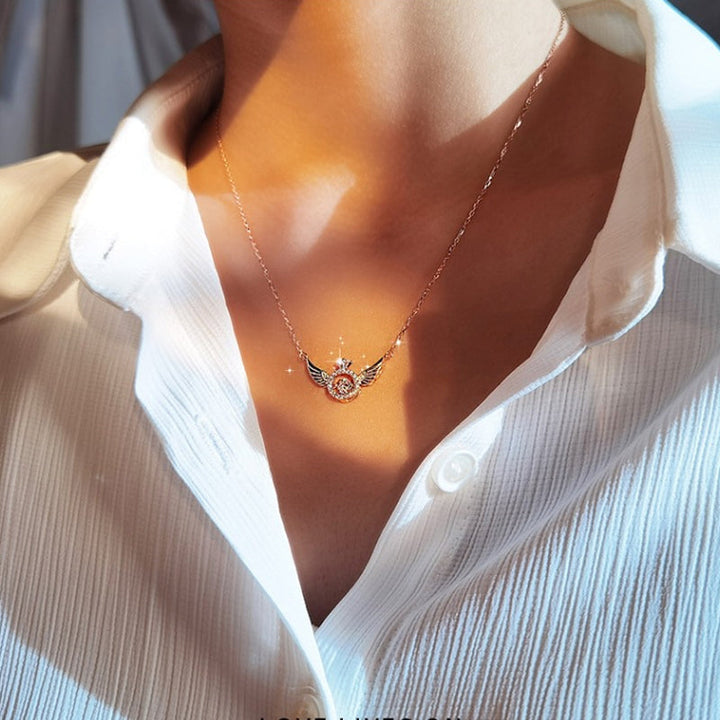 Women's white gold angel wing necklace, a beautiful titanium steel jewelry gift idea.