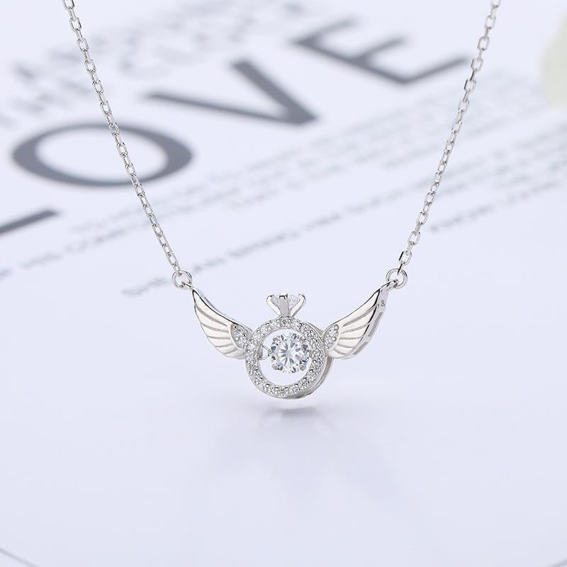 Graceful white gold angel wing necklace, titanium steel jewelry, perfect for women's elegant style.