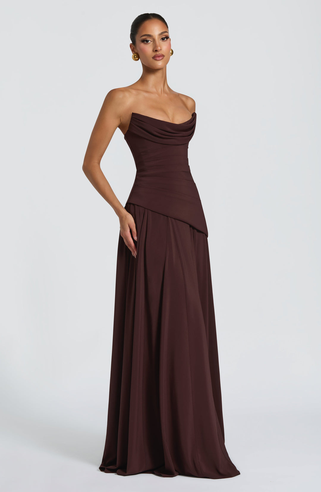Women's classy ruched halter neck maxi dress. A versatile formal gown for any special occasion.