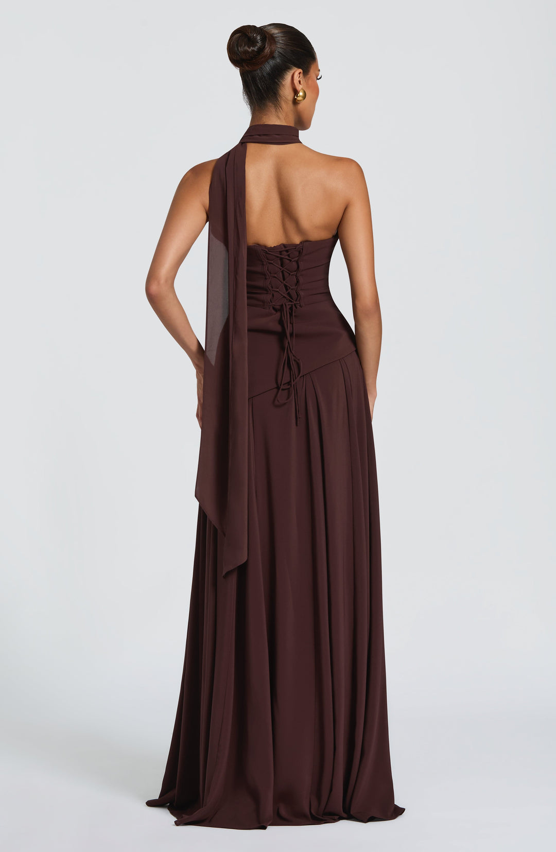 Exquisite women's ruched halter neck prom dress, a stunning formal maxi for memorable evening events.