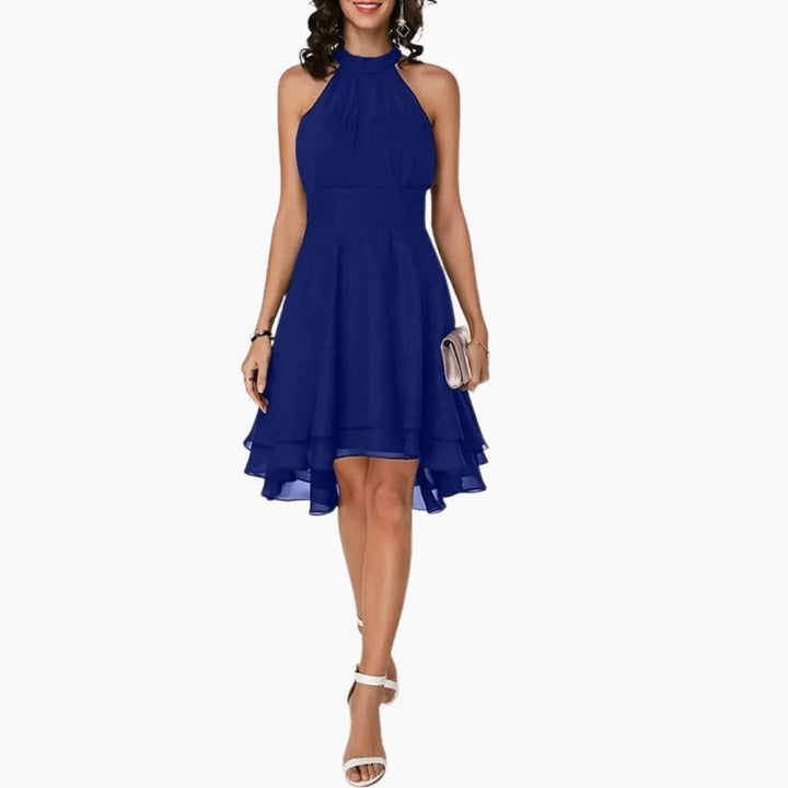Flattering women's ruffle sleeveless dress, perfect for elegant parties or casual summer days.