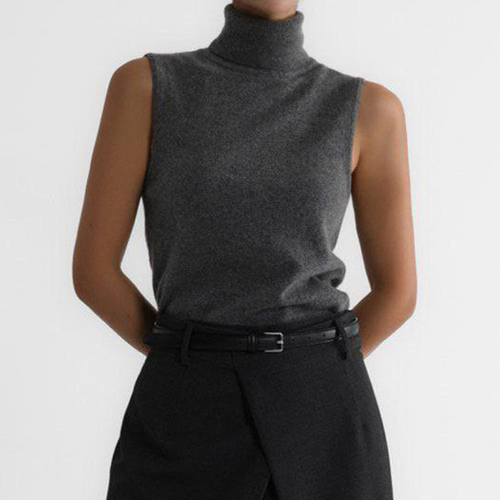 Chic sleeveless mock neck knit top for women, ideal for office or summer fashion.
