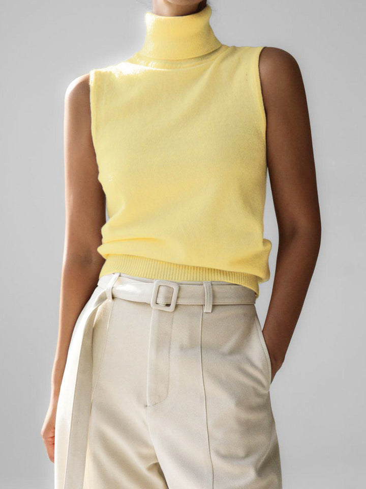 Stylish women's sleeveless mock neck knit top, great for summer or fall layering.