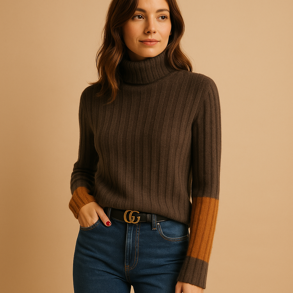 Women's elegant slim-fit turtleneck sweater. Warm long-sleeve knit top, perfect for winter fashion & layering.