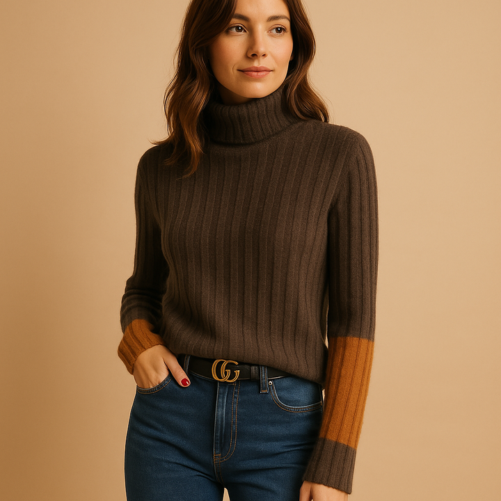 Women's elegant slim-fit turtleneck sweater. Warm long-sleeve knit top, perfect for winter fashion & layering.