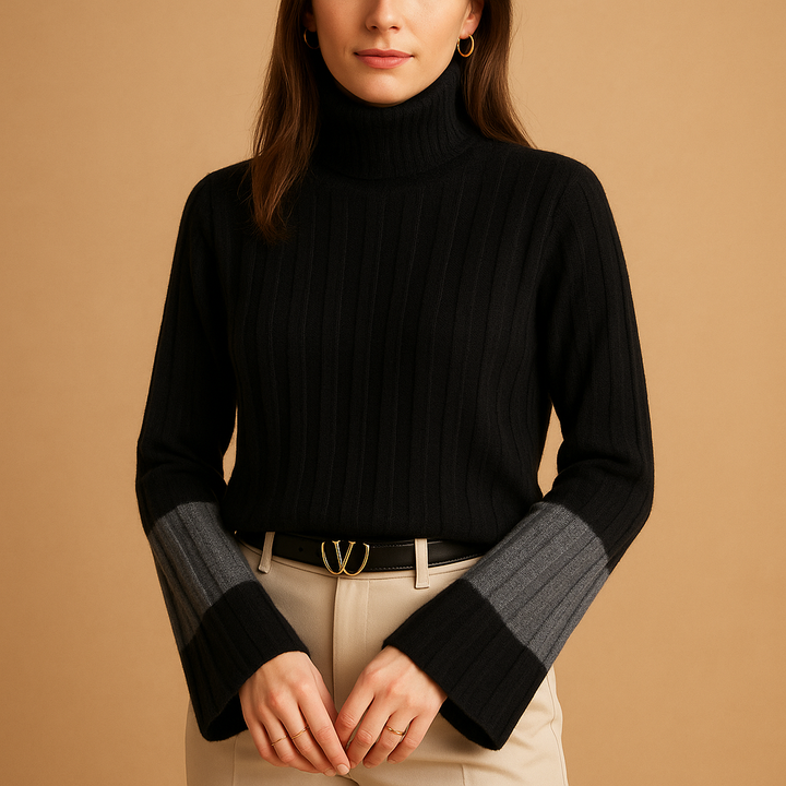 Classic women's turtleneck sweater, elegant slim fit. Versatile long-sleeve knit for work, casual, or fall layering.
