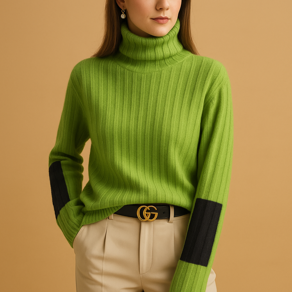 Elegant women's slim-fit turtleneck sweater. A warm, long-sleeve knit top for chic winter and fall fashion.