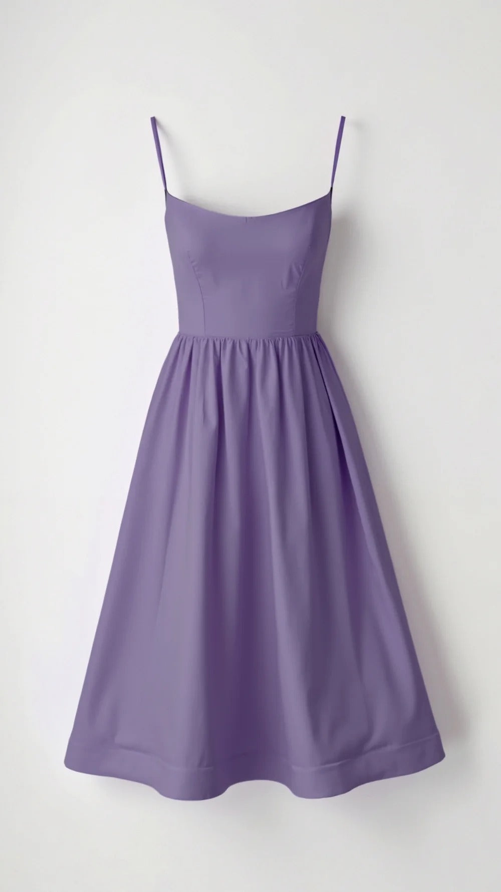 A-line women's fit & flare midi dress, spaghetti strap, scoop neck, ideal for a refined summer look.