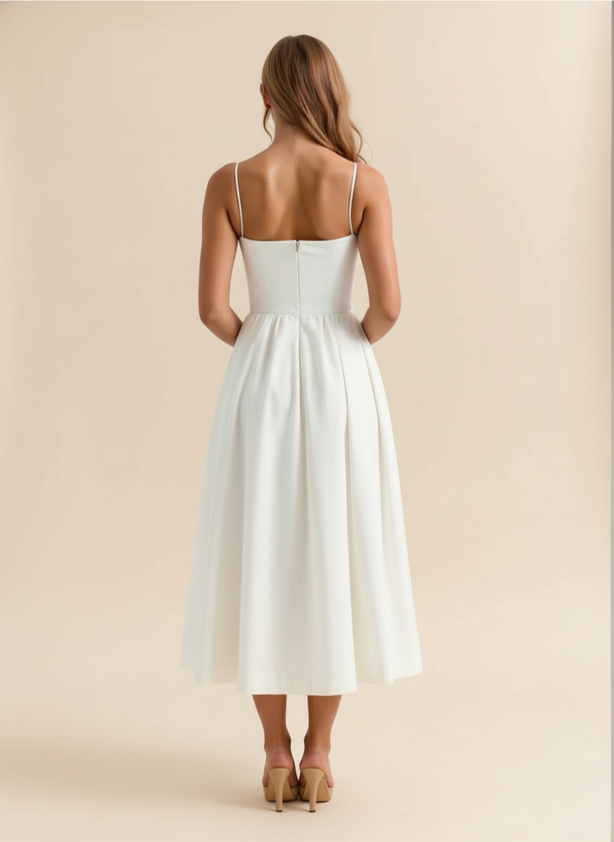 Versatile women's fit & flare midi dress with scoop neck and spaghetti straps, ideal for casual or occasion.