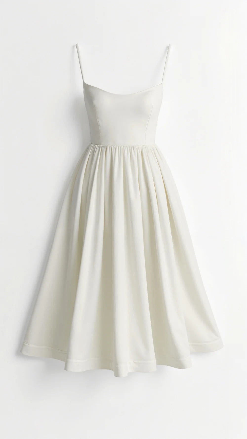 Sophisticated women's occasion midi dress, fit & flare, elegant spaghetti straps, and a stylish scoop neck.