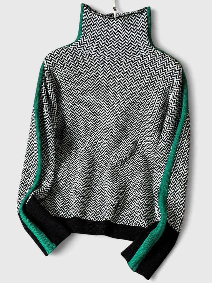 Women's elegant striped high-collar sweater, a sophisticated and comfortable ladies' knit for autumn & winter.