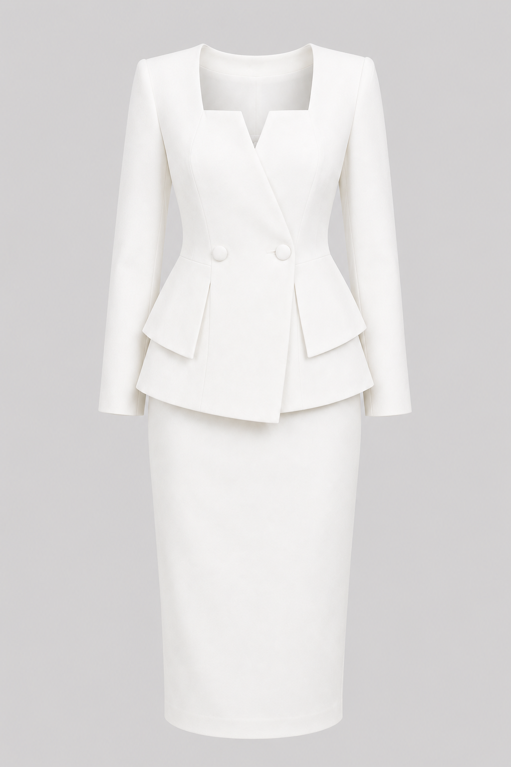 Versatile women's formal two-piece set, a chic jacket and skirt for elegant professional or business casual fashion.